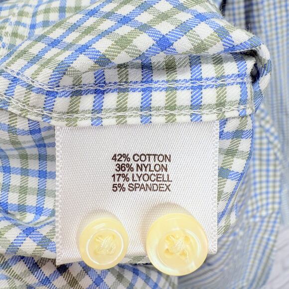 Peter Millar Long Sleeve Button Down Shirt Size S White Plaid Check Blue Green - Picture 4 of 6
